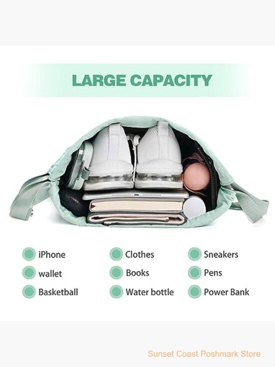 Water-Resistant Drawstring Backpack with Wet Pocket for Gym Beach main image 4